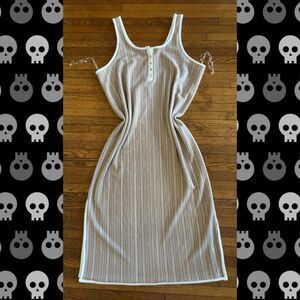 Time and Tru Maternity Ribbed Midi Dress Beige Button Front Side Slit XL